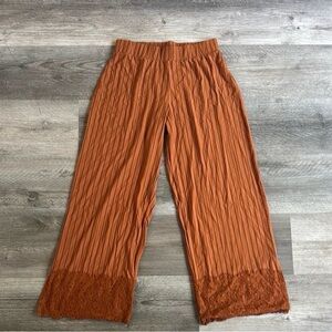 Zara Wide Leg Pleated Pants with Lace Hem in Rust